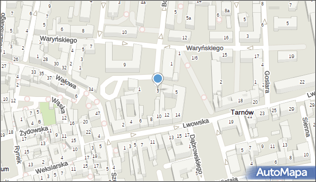 Tarnów, Dębowa, 3, mapa Tarnów