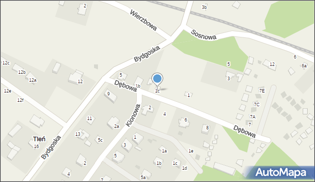 Tleń, Dębowa, 1c, mapa Tleń