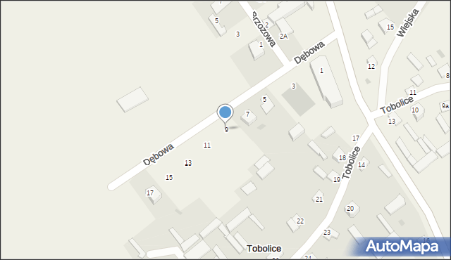 Tobolice, Dębowa, 9, mapa Tobolice