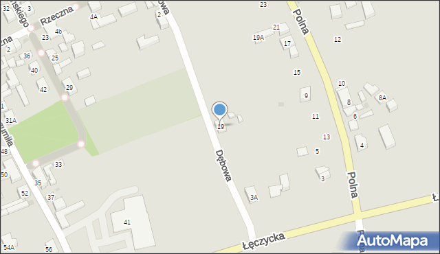 Uniejów, Dębowa, 19, mapa Uniejów