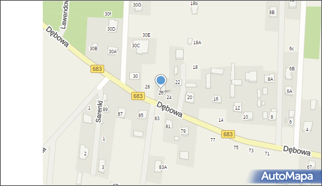 Uwieliny, Dębowa, 26, mapa Uwieliny