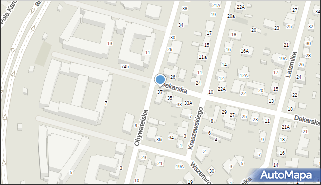 Warszawa, Dekarska, 37, mapa Warszawy