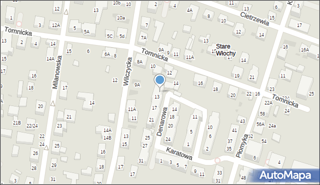 Warszawa, Denarowa, 13A, mapa Warszawy