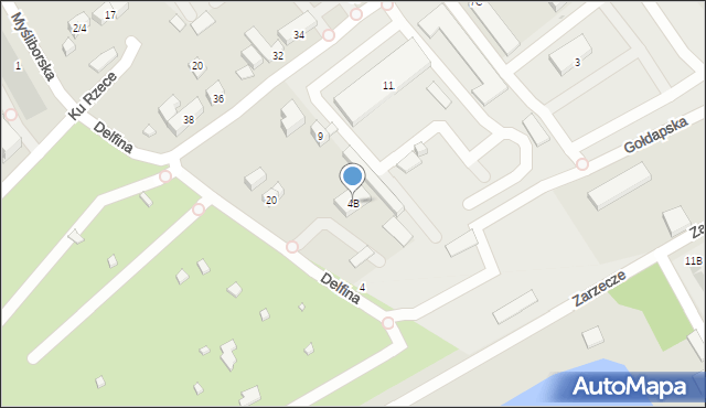 Warszawa, Delfina, 4B, mapa Warszawy