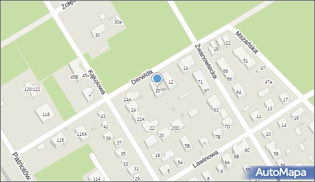 Warszawa, Derwida, 10, mapa Warszawy