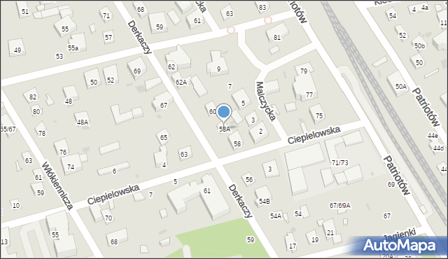Warszawa, Derkaczy, 58A, mapa Warszawy