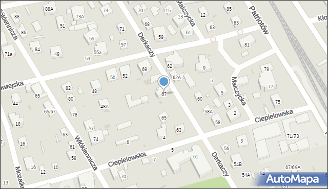 Warszawa, Derkaczy, 67, mapa Warszawy