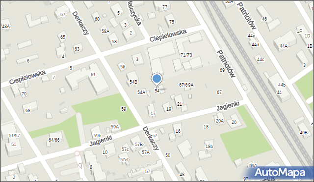 Warszawa, Derkaczy, 54, mapa Warszawy