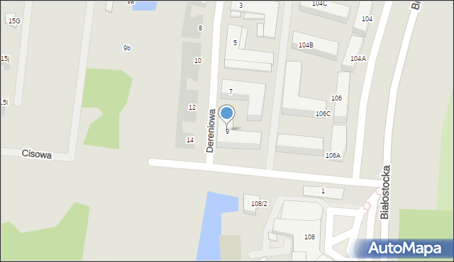 Wasilków, Dereniowa, 9, mapa Wasilków