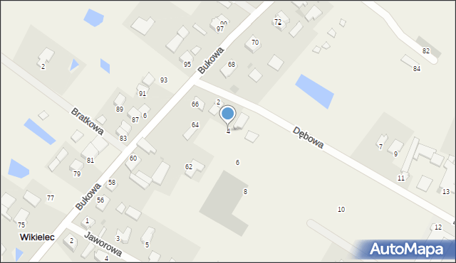 Wikielec, Dębowa, 4, mapa Wikielec