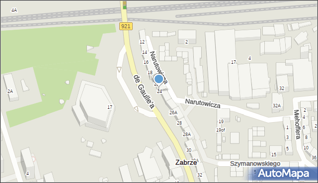 Zabrze, de Gaulle'a Charlesa, gen., 24, mapa Zabrza