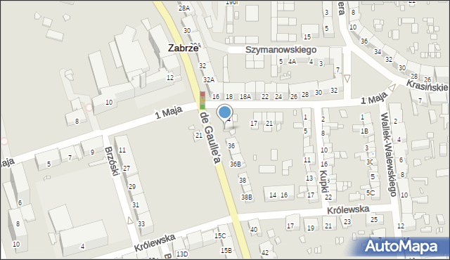 Zabrze, de Gaulle'a Charlesa, gen., 34A, mapa Zabrza