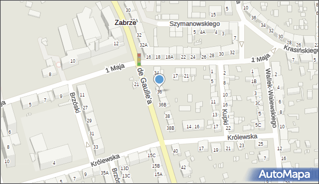 Zabrze, de Gaulle'a Charlesa, gen., 36, mapa Zabrza