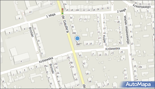 Zabrze, de Gaulle'a Charlesa, gen., 38B, mapa Zabrza