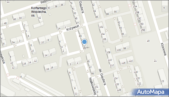 Zabrze, de Gaulle'a Charlesa, gen., 93, mapa Zabrza