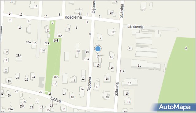 Zakręt, Dębowa, 13, mapa Zakręt