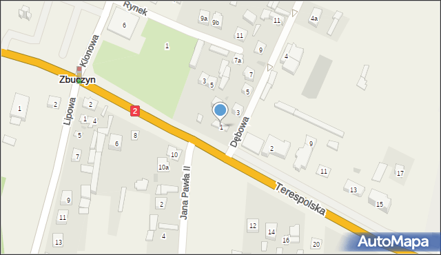 Zbuczyn, Dębowa, 1, mapa Zbuczyn