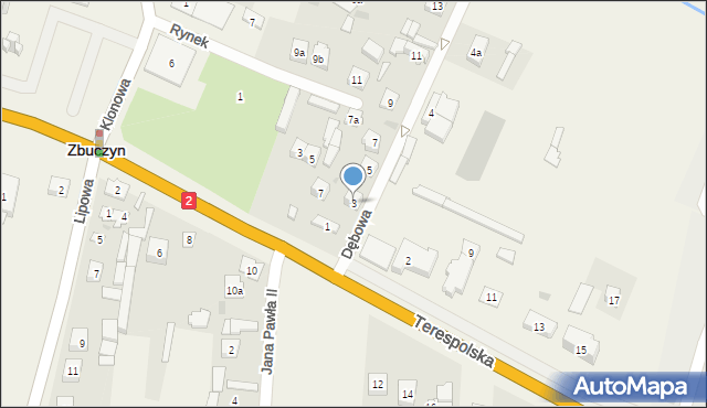 Zbuczyn, Dębowa, 3, mapa Zbuczyn