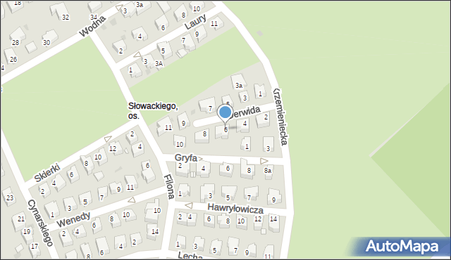 Zielona Góra, Derwida, 6, mapa Zielona Góra