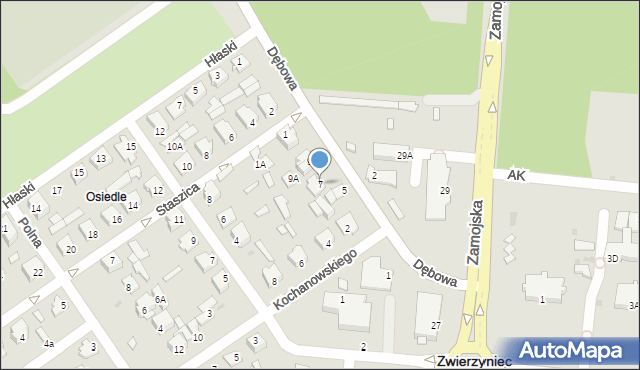 Zwierzyniec, Dębowa, 7, mapa Zwierzyniec