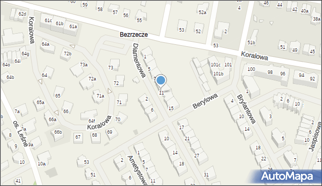 Bezrzecze, Diamentowa, 11, mapa Bezrzecze