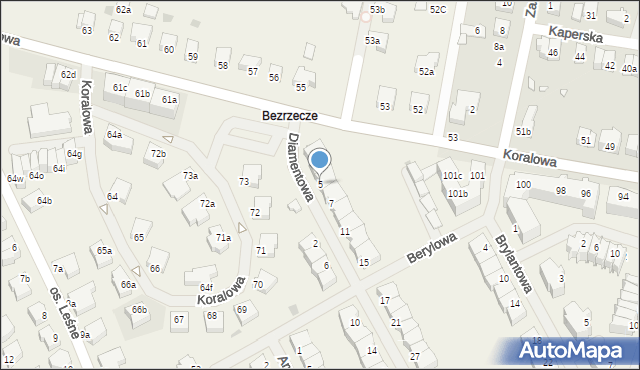 Bezrzecze, Diamentowa, 5, mapa Bezrzecze