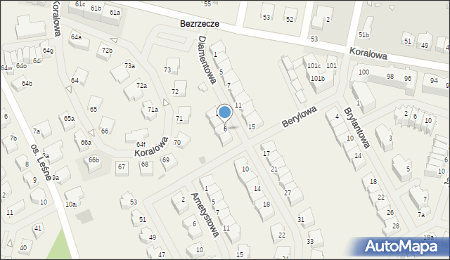 Bezrzecze, Diamentowa, 6, mapa Bezrzecze