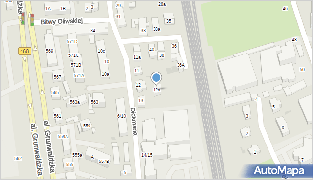 Gdańsk, Dickmana Arenda, 12a, mapa Gdańska