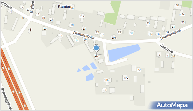 Kamień, Diamentowa, 16A, mapa Kamień