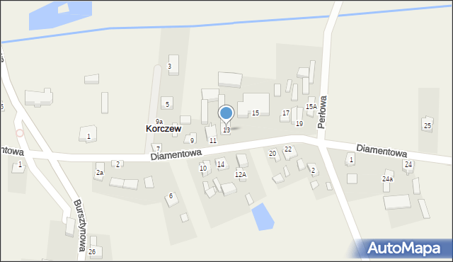 Korczew, Diamentowa, 13, mapa Korczew