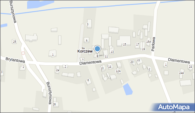 Korczew, Diamentowa, 9, mapa Korczew