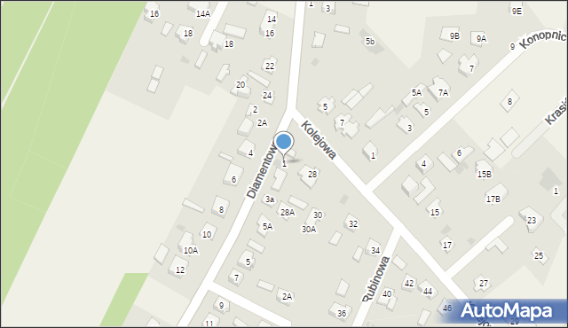 Nowe Pieścirogi, Diamentowa, 1, mapa Nowe Pieścirogi