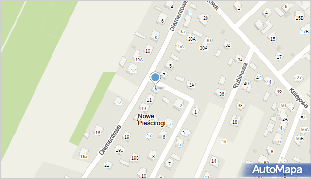 Nowe Pieścirogi, Diamentowa, 9, mapa Nowe Pieścirogi