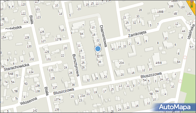 Radom, Diamentowa, 32, mapa Radomia