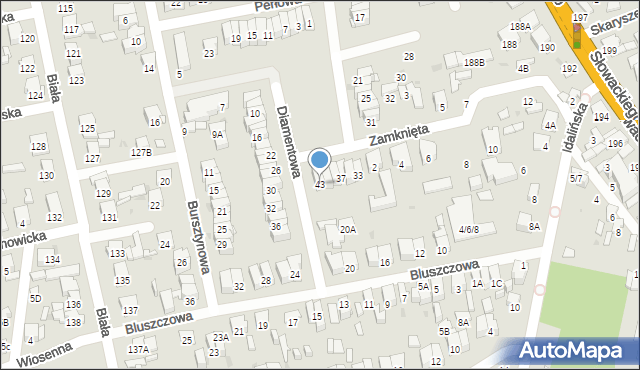 Radom, Diamentowa, 43, mapa Radomia