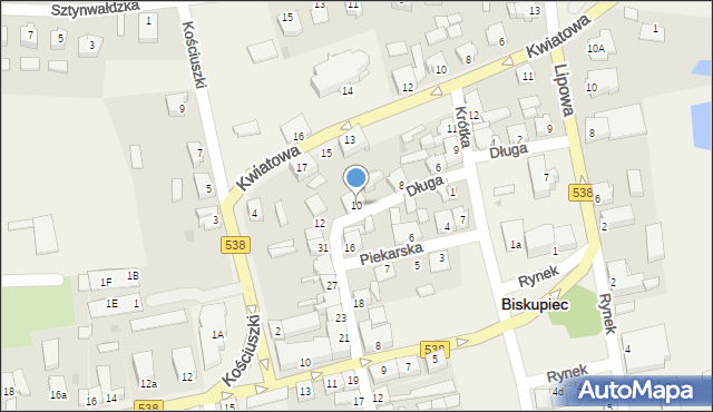 Biskupiec, Długa, 16, mapa Biskupiec