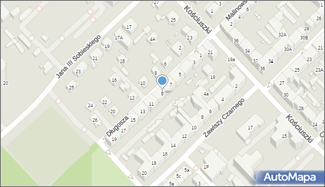 Gliwice, Długosza Jana, 9, mapa Gliwic