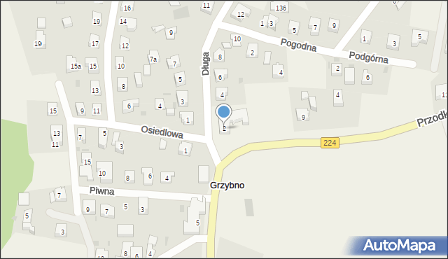 Grzybno, Długa, 2, mapa Grzybno