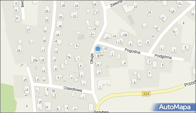 Grzybno, Długa, 8, mapa Grzybno