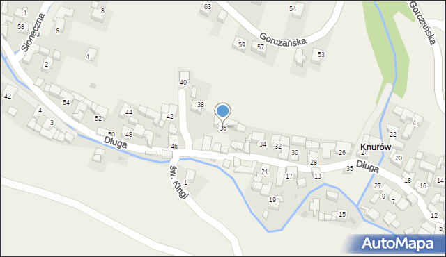 Knurów, Długa, 36, mapa Knurów
