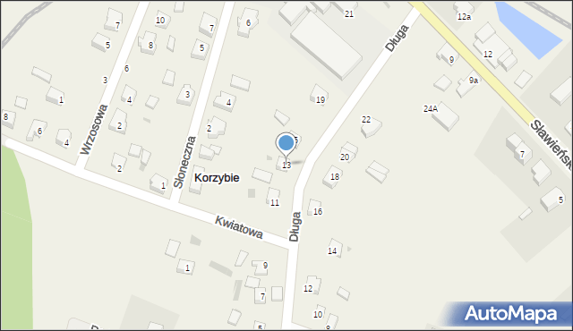 Korzybie, Długa, 13, mapa Korzybie