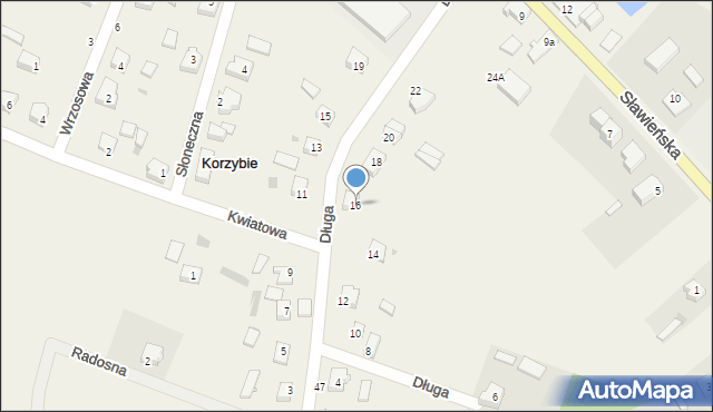 Korzybie, Długa, 16, mapa Korzybie