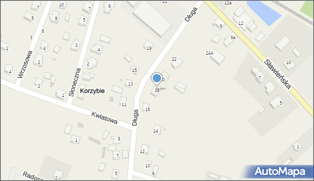 Korzybie, Długa, 18, mapa Korzybie