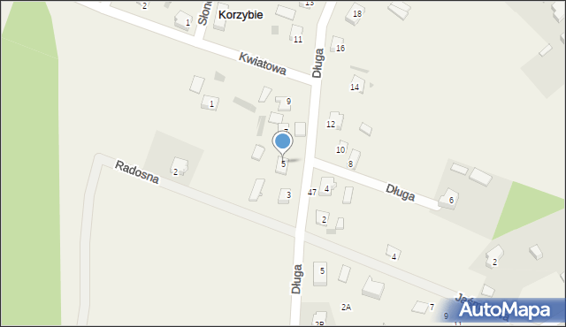 Korzybie, Długa, 5, mapa Korzybie