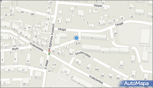 Krzeszowice, Długa, 6, mapa Krzeszowice