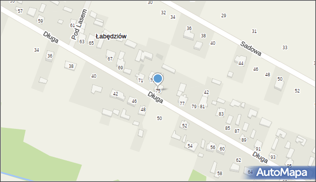 Łabędziów, Długa, 75, mapa Łabędziów