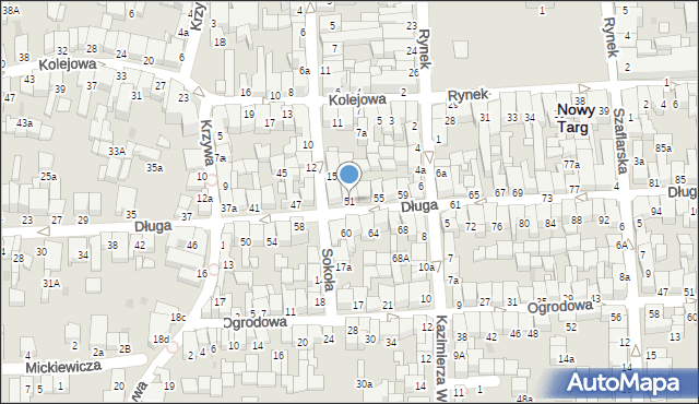 Nowy Targ, Długa, 51, mapa Nowego Targu