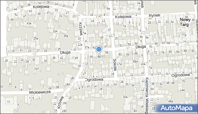 Nowy Targ, Długa, 54, mapa Nowego Targu