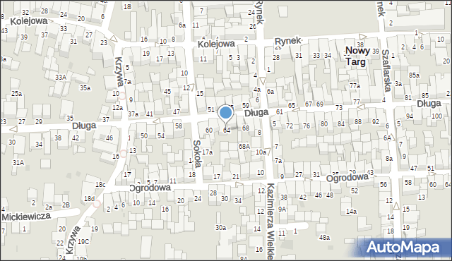 Nowy Targ, Długa, 64, mapa Nowego Targu