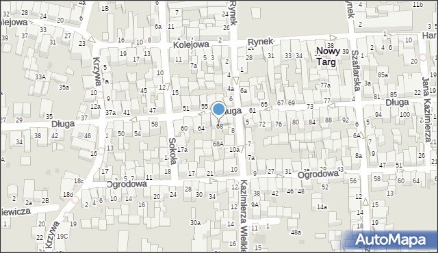 Nowy Targ, Długa, 68, mapa Nowego Targu
